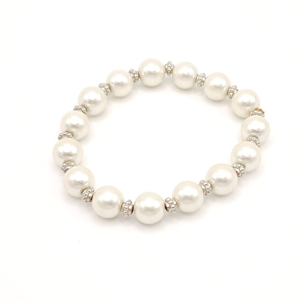 Set of 4 Faux Pearl Stretch Bracelets White Beaded Stackable Jewelry - Picture 5 of 9